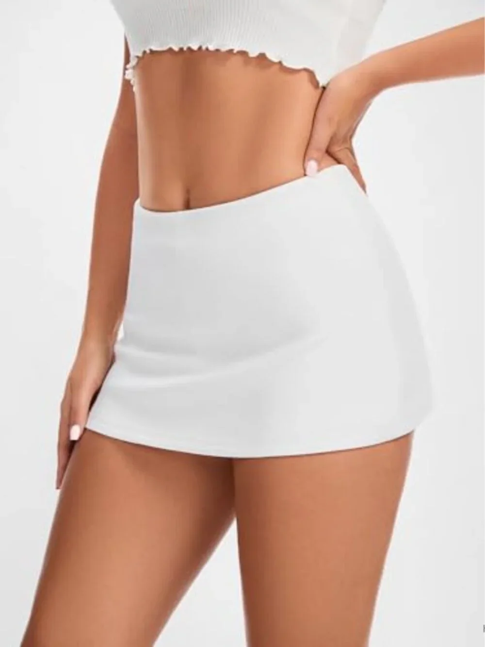 Y2K Low Waist Mini Skort with Built-in Shorts Stretchy High-Low